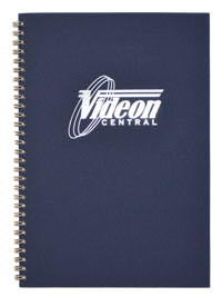 blue wirebound journal with silver foil imprinting